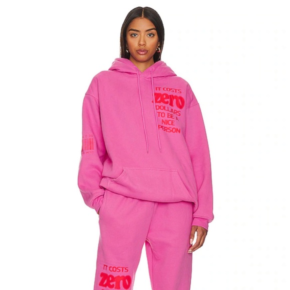 The Mayfair Group “It Costs $0.00 To Be A Nice Person” Pink Hoodie - Picture 4 of 4
